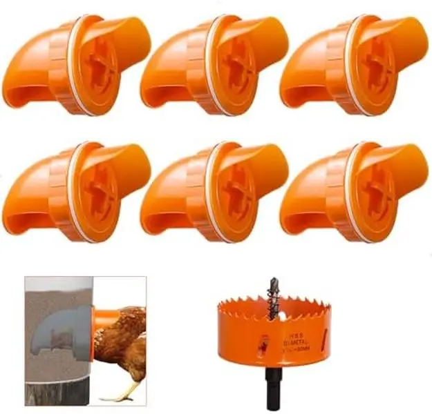 DIY Automatic Chicken Feeders and Waterer Set No Waste，Rain Proof Poultry Feeder Kit for Buckets,Barrels,Bins,Troughs