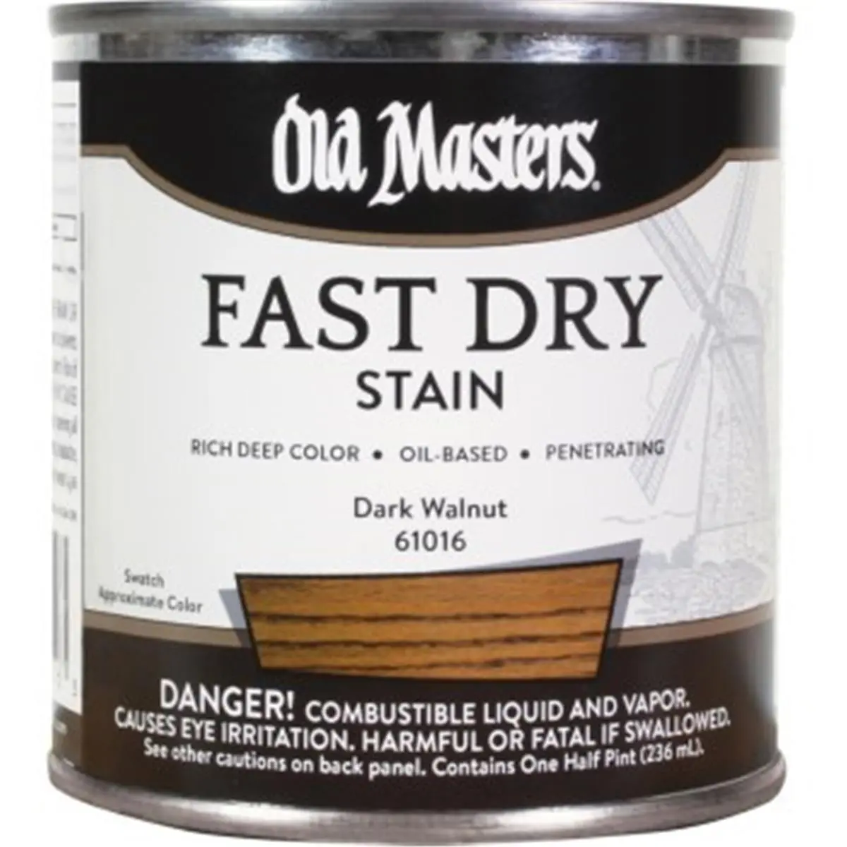 Old Masters 61016 0.5 Pint Dark Walnut Fast Dry Stain, Enhances Grain, Oil-Based, Interior Use