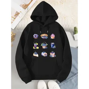 Cute Blueberry Hoodie for Women - Cottage Core Fruit Love Long Sleeve Hooded Sweatshirt with Adorable Berry Print Perfect for Spring Summer Outfit