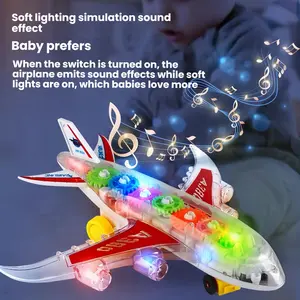 ArtCreativity Light-Up Transparent Airplane Toy for Toddlers 1-3, Fun Bump-and-Go Plane Toy for Kids 3-5, with Colorful Moving Gears, Music, and LED Effects - Perfect Airplane Gift for Boys and Girls  plane airplane toyKH