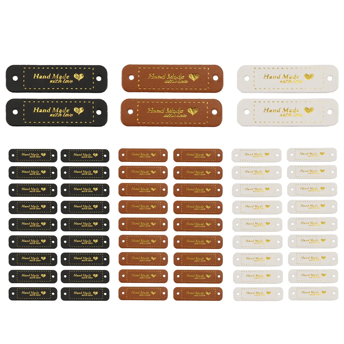 60Pcs Handmade PU Leather Sew-On Labels with Pre-Drilled Holes, 3 Colors Faux Leather Tags for DIY Crafts Knit Accessories (Household Appliance Parts & Accessories), Three Colors