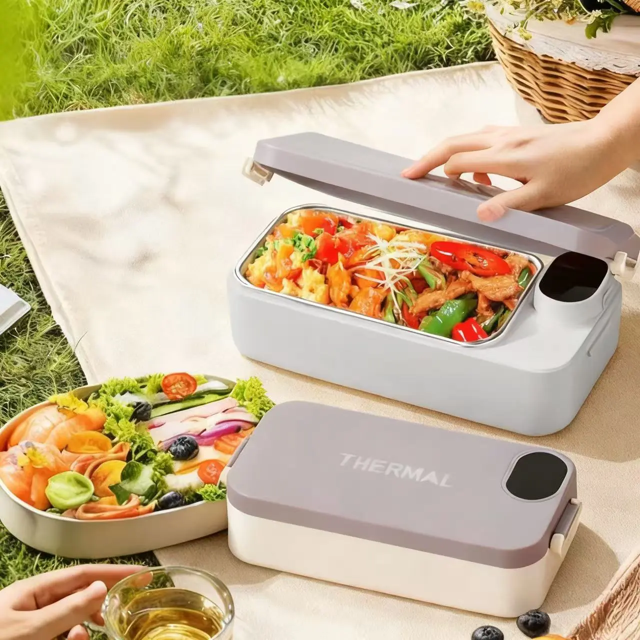 Heated Insulated Lunch Box - Portable Electric 304 Stainless Steel Container with Smart Display, Constant Temp, Rechargeable for Office Workers, Truck Drivers, Insulated Lunch Containers, Heated Lunch Box