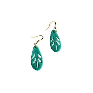 Leaf Drop Teal Earrings