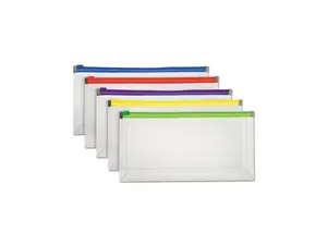 Pendaflex 85293 Poly Zip Envelope, Check, Open Side, Assorted, 5/Pack