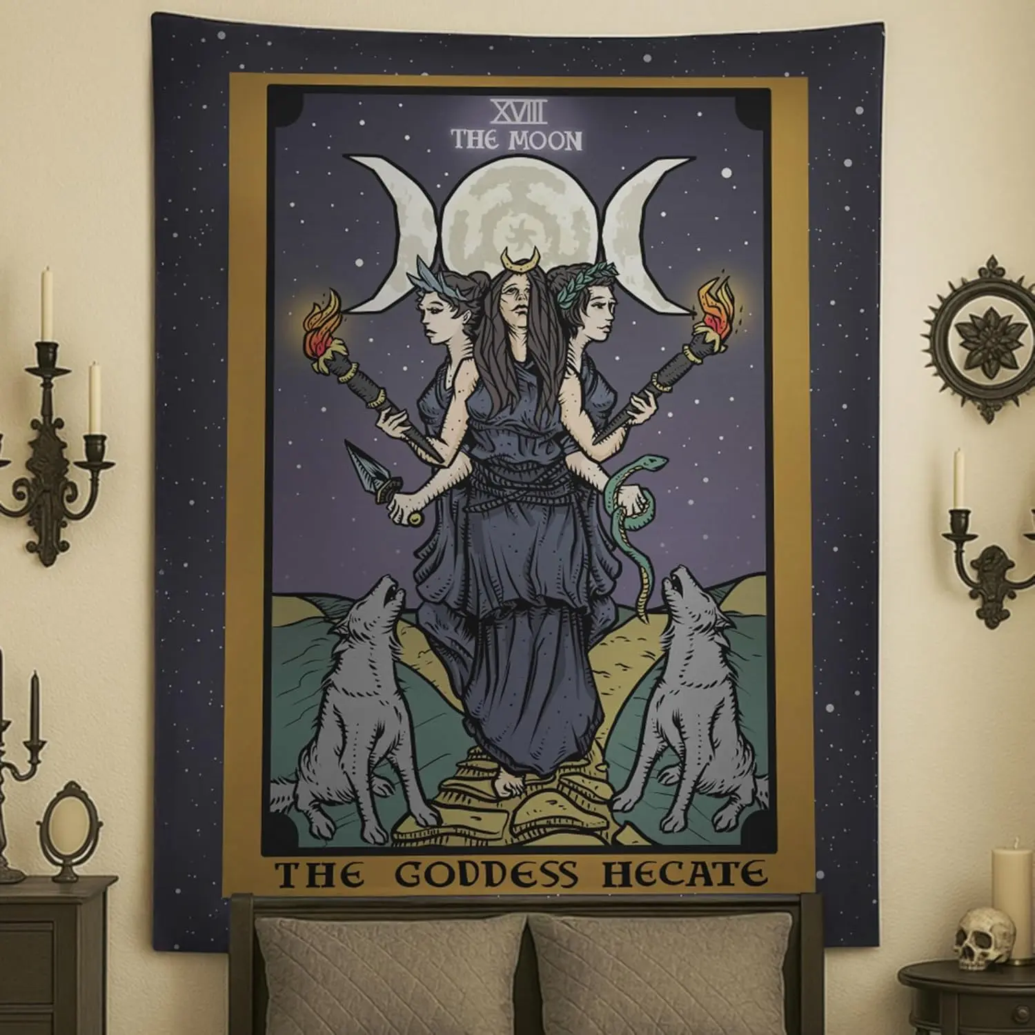 VIKAMA Tarot Vintage Tapestry Witchcraft Goddess Pagan Witch Wall Hanging Astrology Room Bedroom Entryway Decorative Tapestry