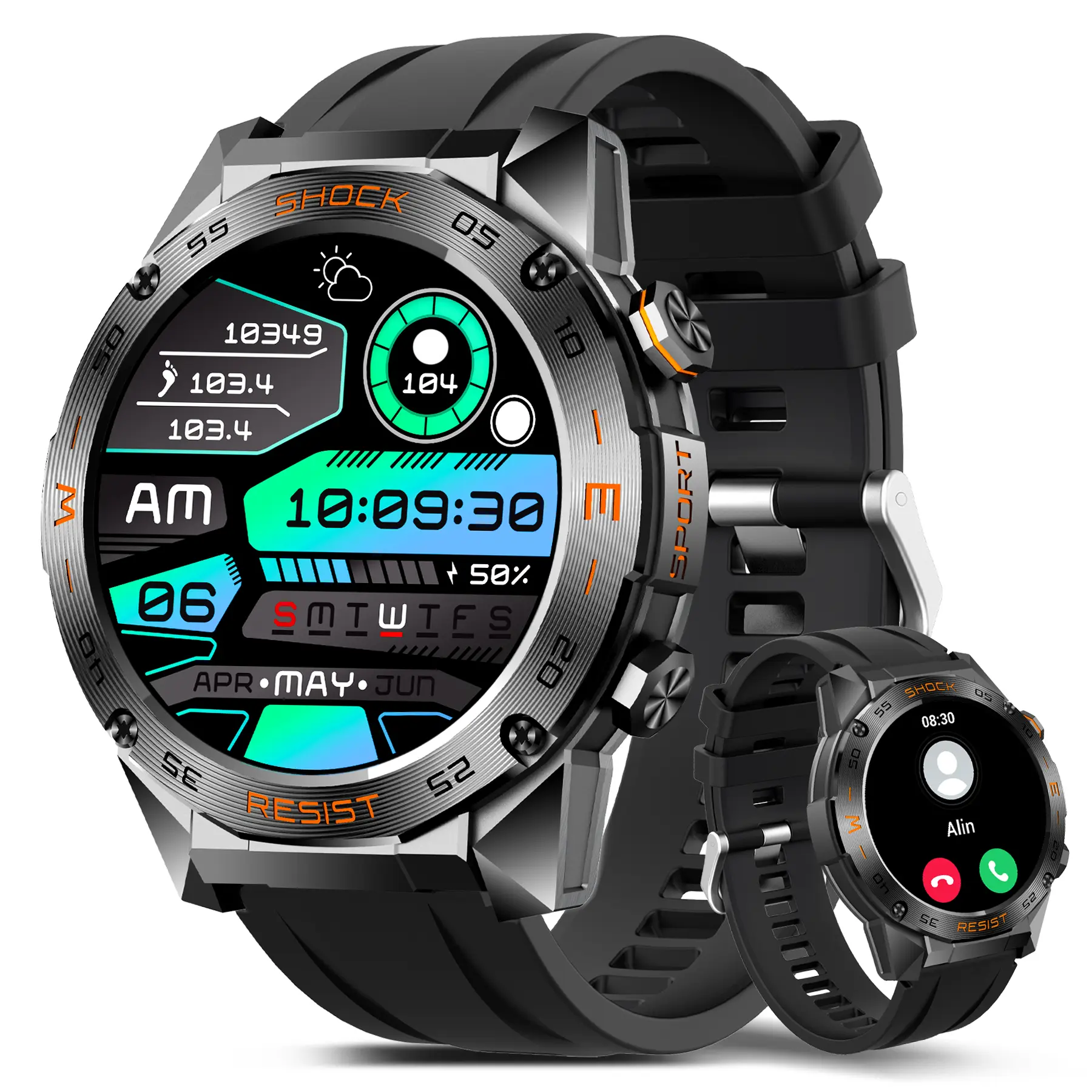Multifunctional Outdoor Smart Watches for Men with Wireless Calling 100+ Sports Modes Pedometer Smartwatch Compatible with iPhone Android Phones Digital Watch Wearable Device Gifts for Men