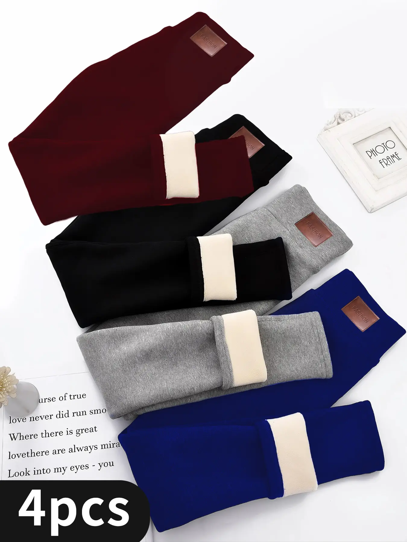 Women's 4-Piece Plush Leggings Solid Casual Plush Leggings Warm and Comfortable Winter Warm Pants Womenswear tiktokshopbacktoschool,back to school,back to school haul