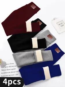 Women's 4-Piece Plush Leggings Solid Casual Plush Leggings Warm and Comfortable Winter Warm Pants
