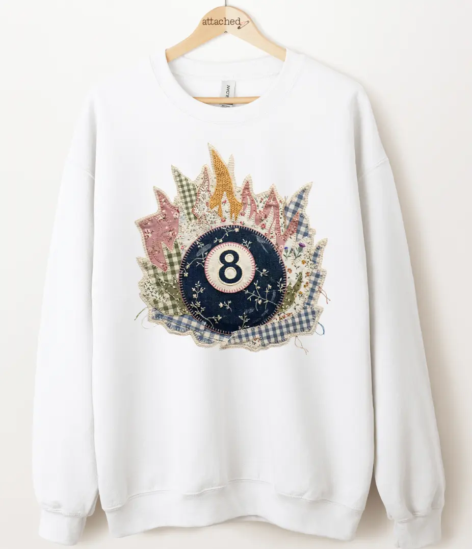 Faux Vintage Patchwork 8 Ball Graphic Top