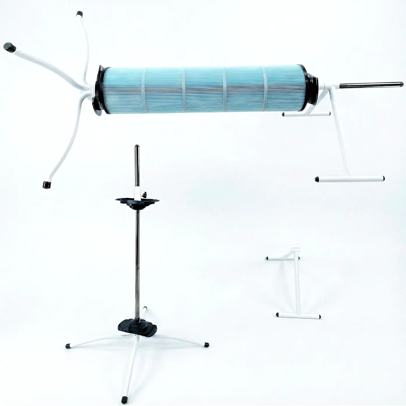 Metal 2-in-1 Pool Filter Cleaner Stand, Vertical-Horizontal Dual-Mode 360° Rotatable Tool, Fits 3/4/6" Cartridges, Assembly Required