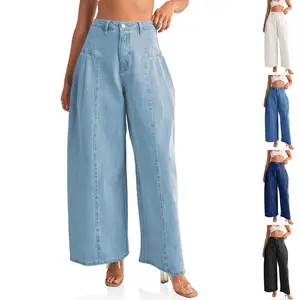 FMEYOA Womens Baggy High Waisted Jeans Loose Boyfriend Wide Leg Side Pleated Denim Pants M1T305