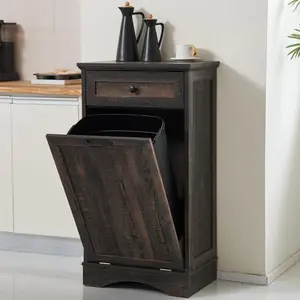 【Does Not Include Trash Can】DRAGOSUM 13 Gallons Wood Garbage Recycling Cabinet, Freestanding Kitchen Trash Bin Cabinet, Tilt Out Trash Cabinet with Hideaway Drawer, Pet Proof Trash Can, Holder for Kitchen Living Room