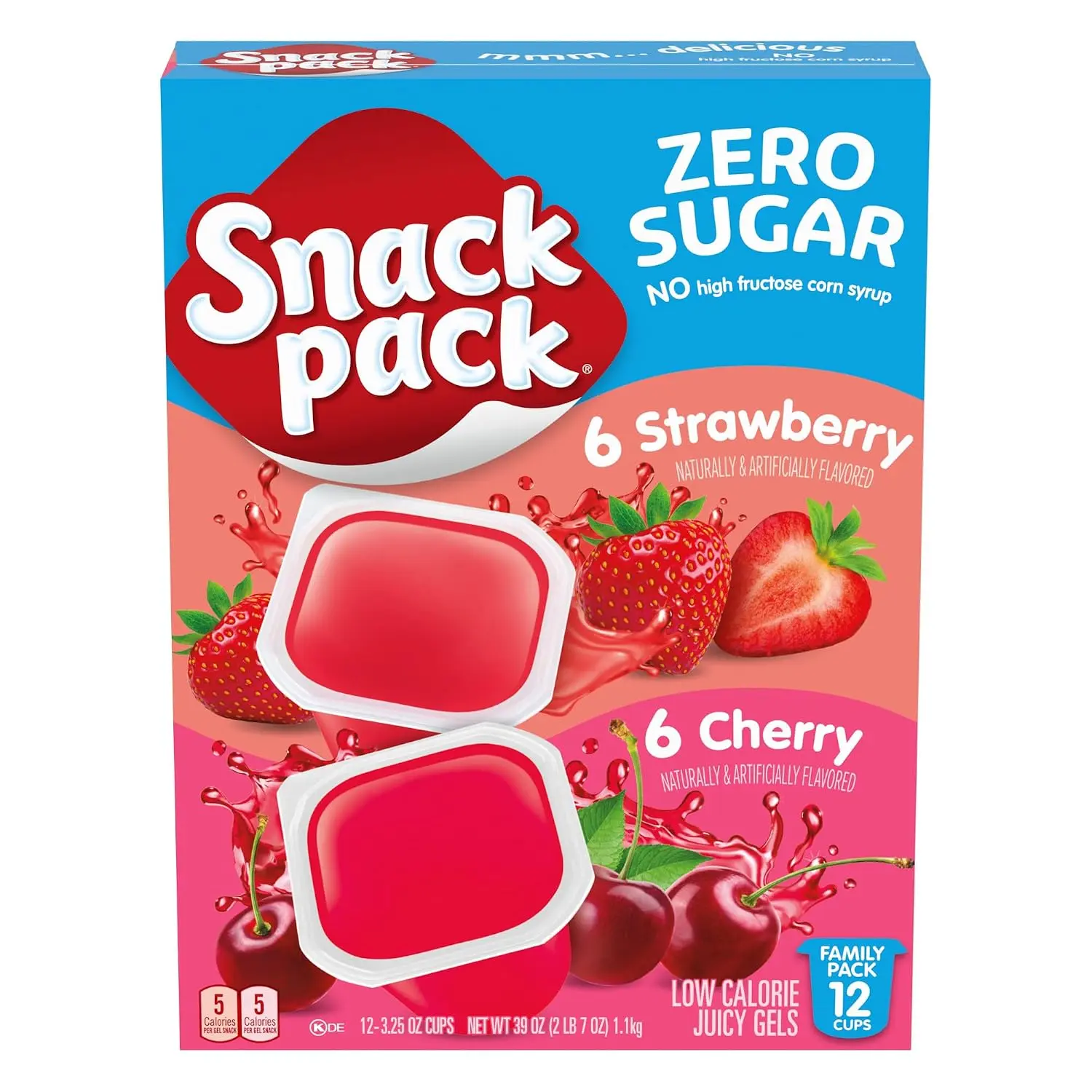 Snack Pack Zero Sugar Strawberry & Cherry Juicy Gels Cups, 3.25 oz., 12-ct