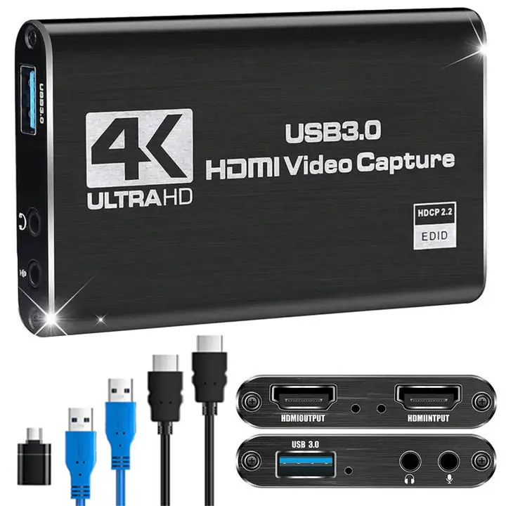 Capture Card, Audio Video Capture Card with Microphone 4K HDMI Loop-Out, 1080p 60fps Video Recorder for Gaming/Live Streaming/Video Conference, Works for Nintendo Switch/PS4/OBS/Camera/PC Accessories