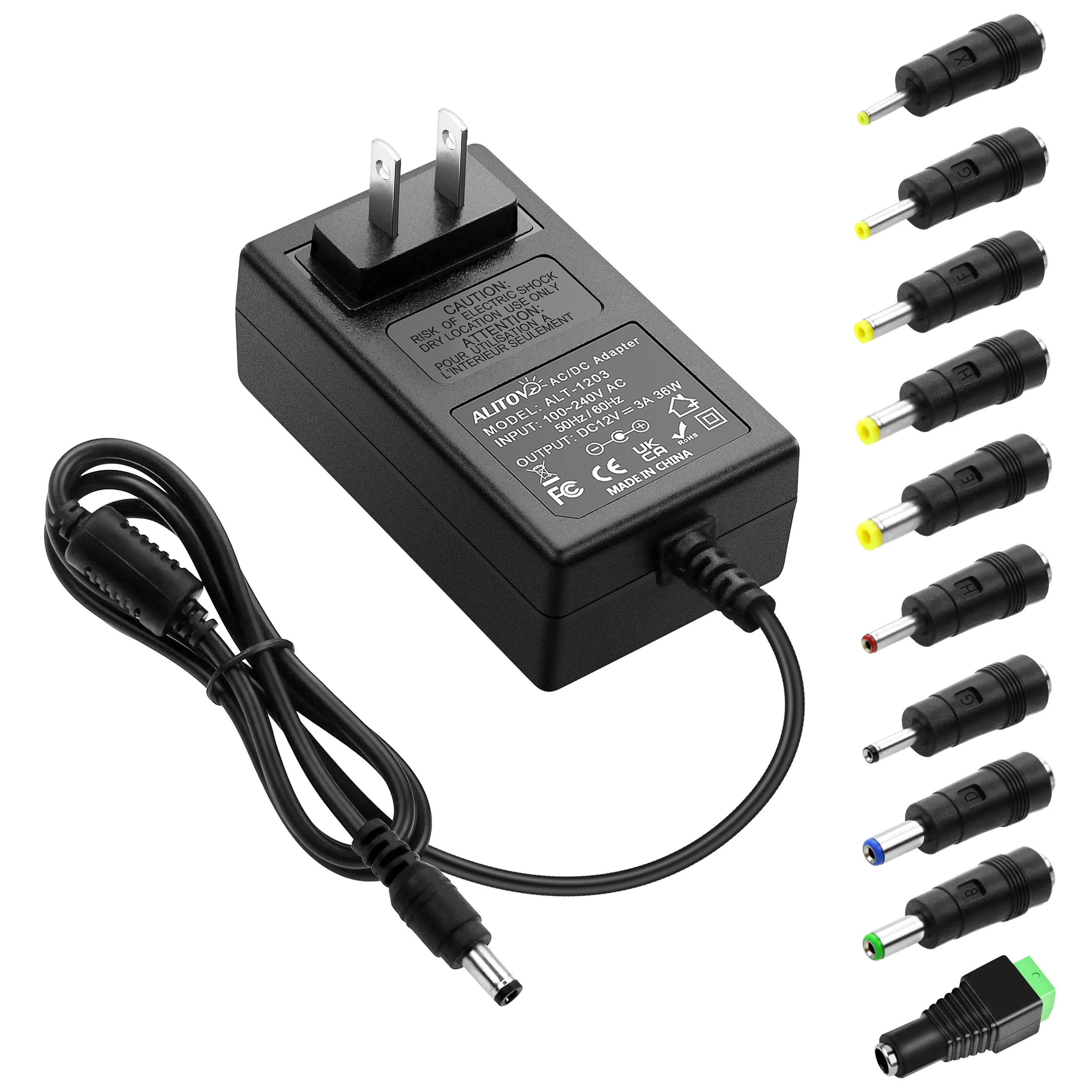 12V 3A Power Supply Adapter 36W ac/dc Charger AC 100V-240V to DC 12Volt 3amp Power Cord 12V 2.5A 2A 1.5A 1A 800mA 500mA for Security Camera BT Speaker GPS Webcam Microphone Receiver with 10TIPS