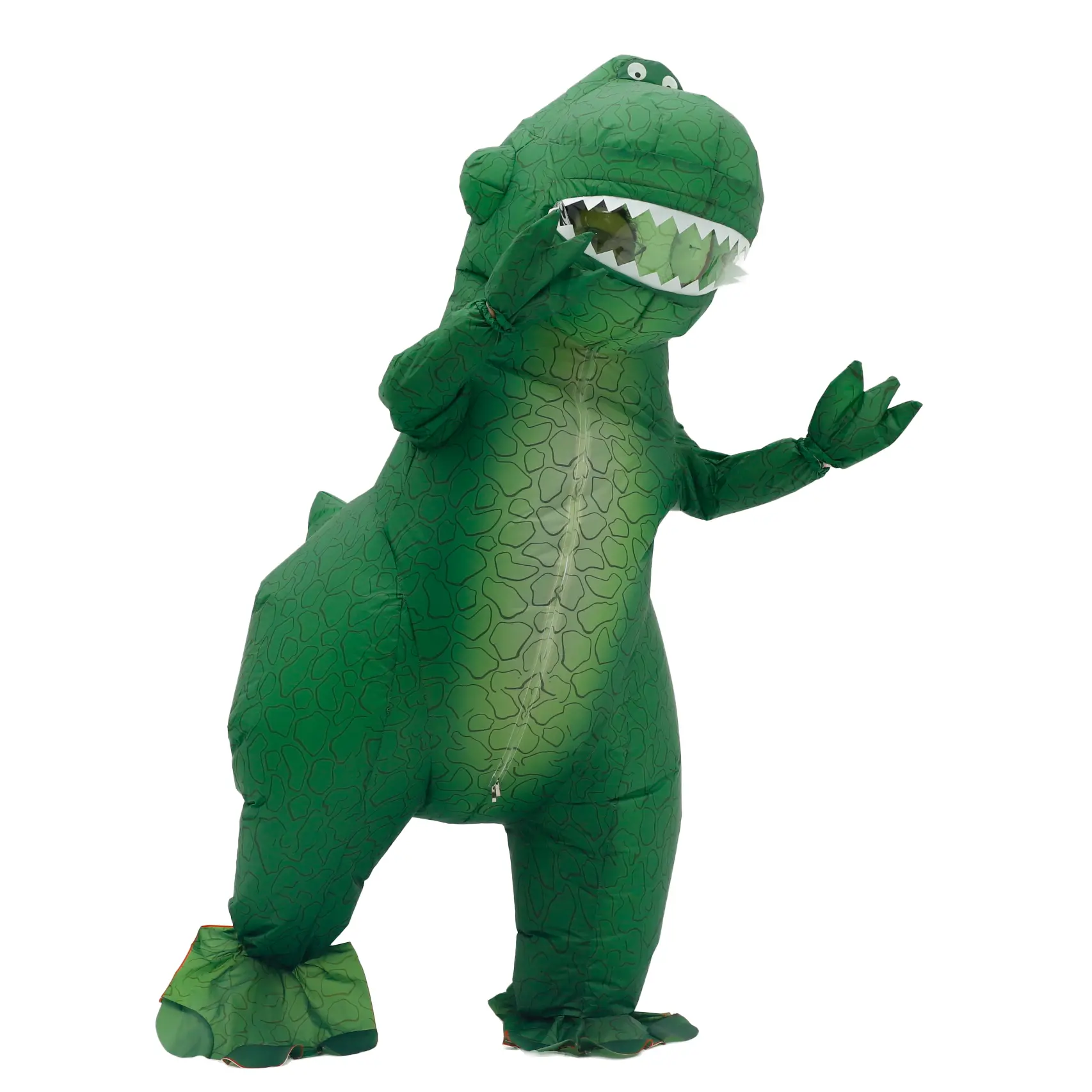 Adult Green T-Rex Fluffy Breathable Fabric Inflatable Dinosaur Costume - Funny Blow-Up Suit with Zipper, Straps for Halloween Cosplay, Carnival Events, Outfits