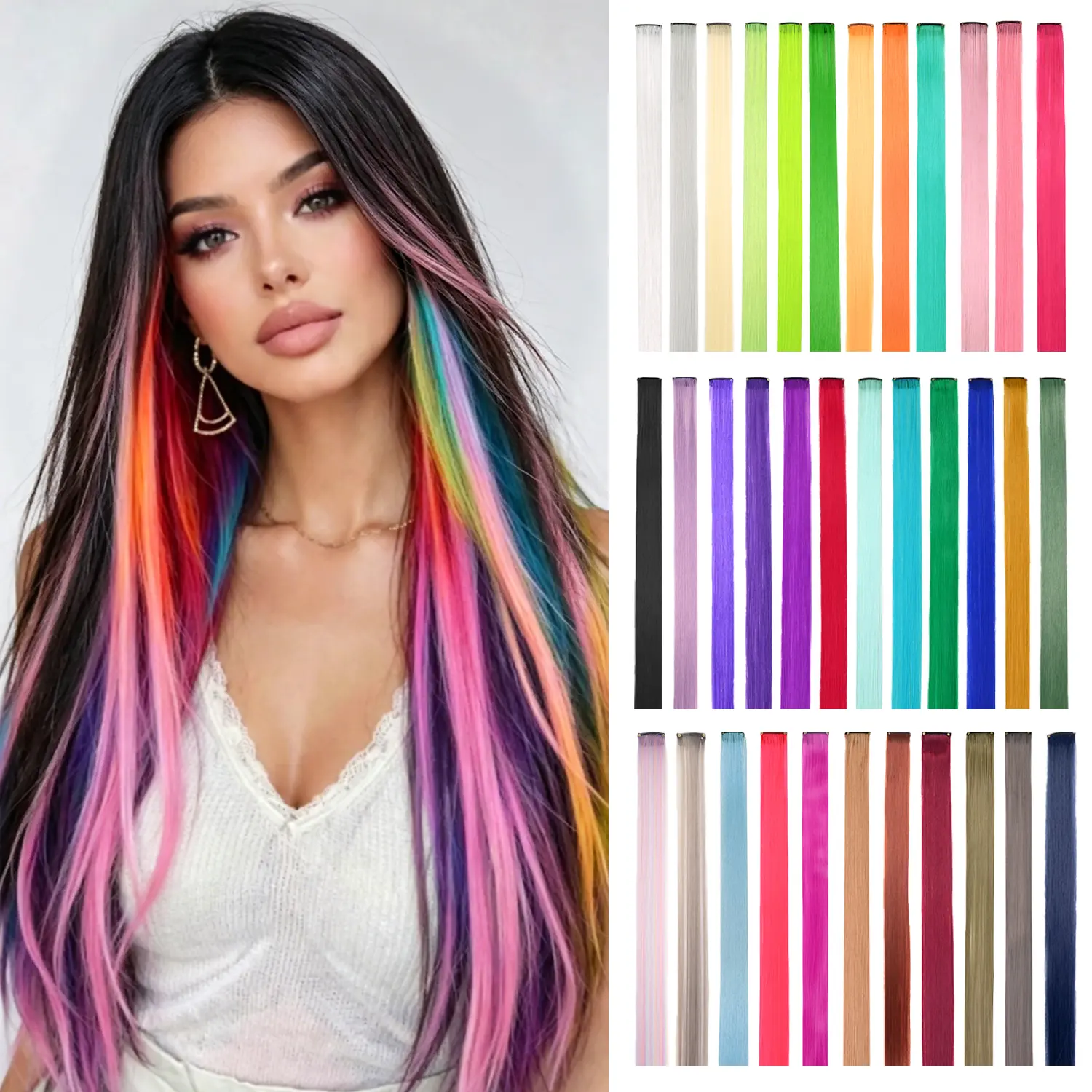 22-Inch Purple Clip-In Synthetic Hair Extensions - 10PS Rainbow Ear-Hanging Colored Hair Pieces, Natural Look for Music Festival, Halloween, Christmas, Hair Extension