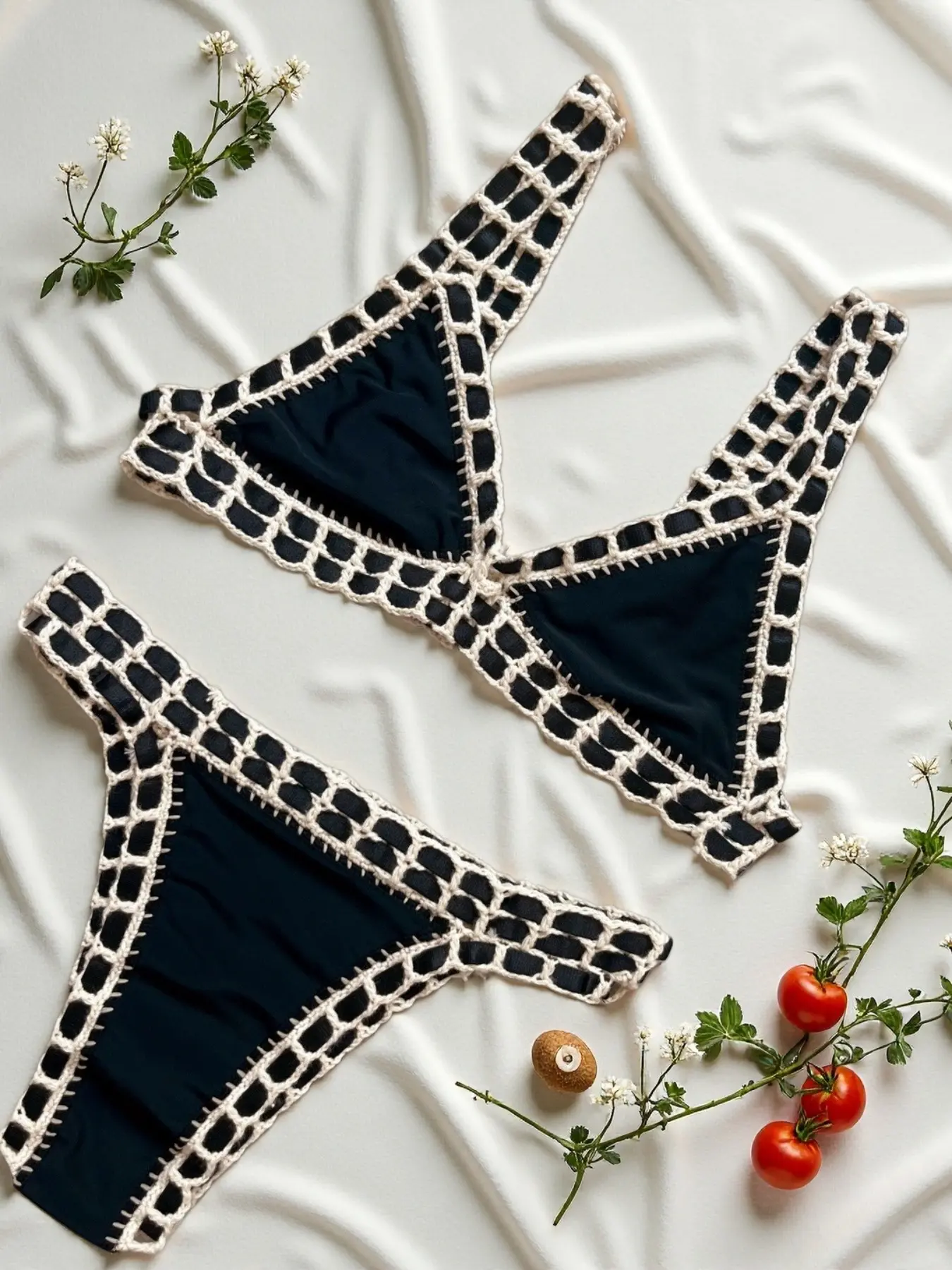 Crochet Bikini Sexy Women's Swimwear, Mini Bikini Set Beachwear, Brazilian Bikini, Fitted Plain Style, All Seasons, Triangle Bikini Set, Swimsuit Bikini, Bikini Outfits