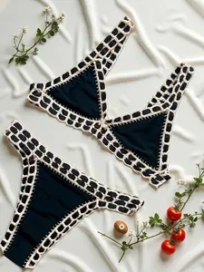 Crochet Bikini Sexy Women's Swimwear, Mini Bikini Set Beachwear, Brazilian Bikini, Fitted Plain Style, All Seasons