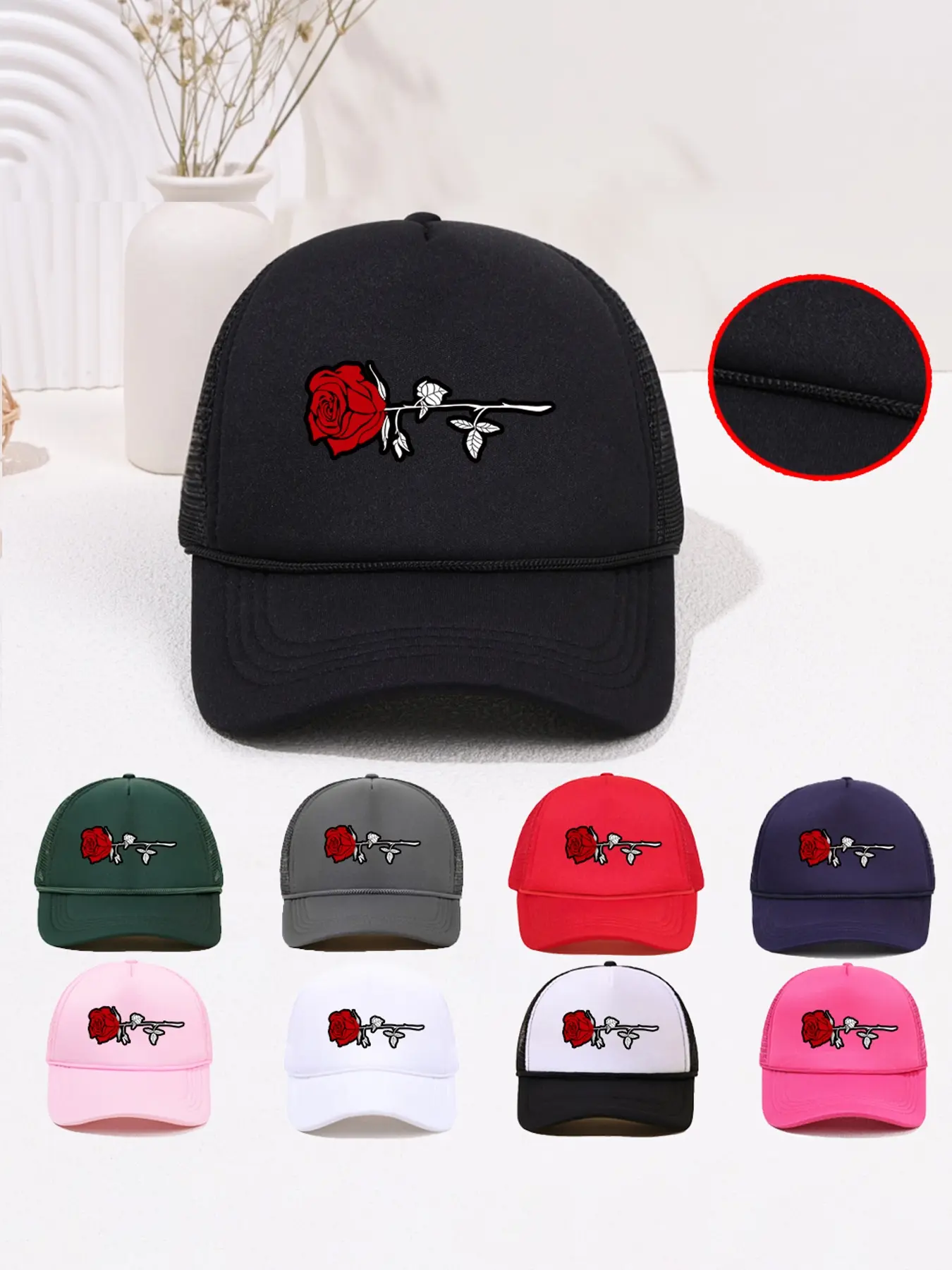 Flower Printing Sponge Cap with Lanyard, Casual Breathable Mesh Baseball Hat for Men and Women, Perfect for Spring and Summer Outdoor Activities, Casual Trendy Hat, Mesh Caps