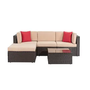 Walsunny Patio Furniture 5 Pieces PE Wicker Outdoor Sectional Sofa Set With Ottoman