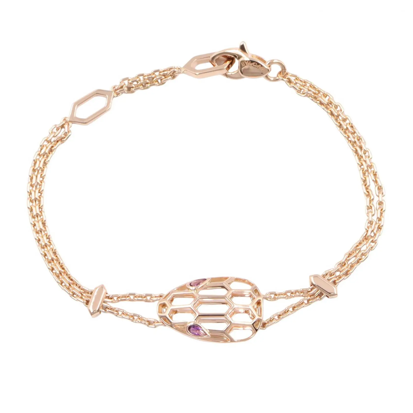 Pre-owned Bvlgari 18K Rose Gold (Au750) Small Leather Goods Serpenti Au750 Pink Gold Amethyst Bracelet