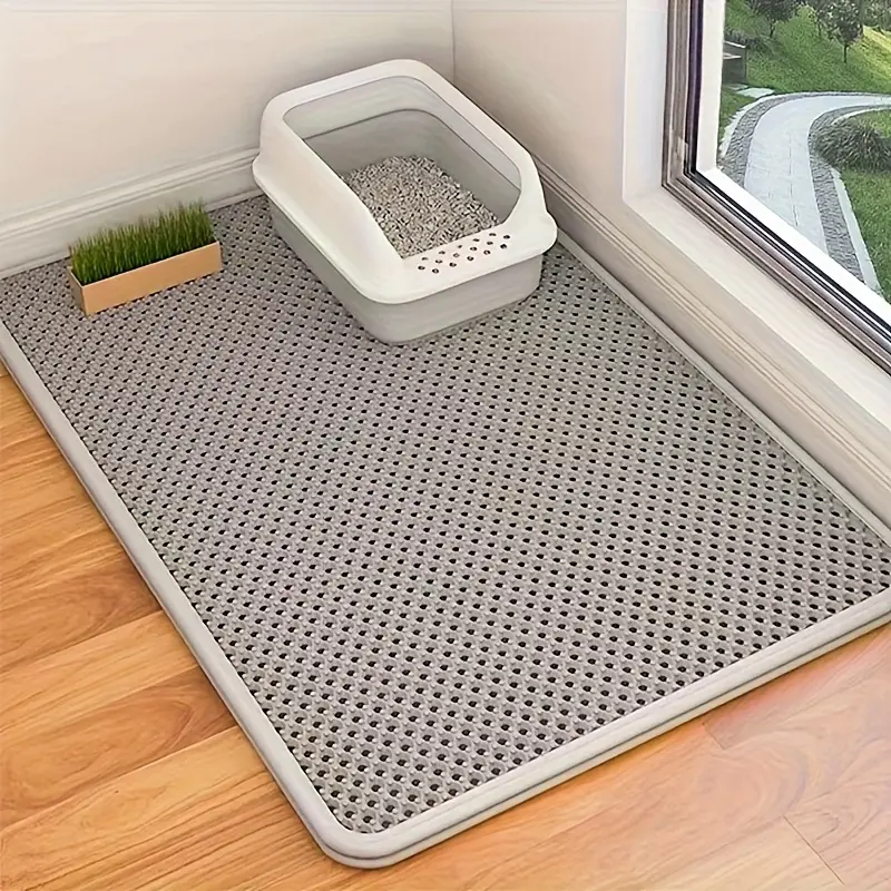 Extra Large Double-Layer Rectangular Litter Mat for Cats, Kitten, Kitty - Anti-Splash, Anti-Leak & Litter Trapping Pad | Scratch-Resistant, Non-Clumping, Overflow-Proof, Durable & Easy to Clean | Must-Have Cat Accessory Supplies, Perfect Cat Lover Gift
