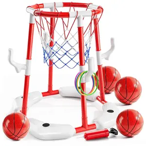 Swimming Pool Basketball Rack, 2-In-1 Floating Swimming Pool Toy Ring Game (4 Balls & Pump), Outdoor Swimming Pool Basketball Game