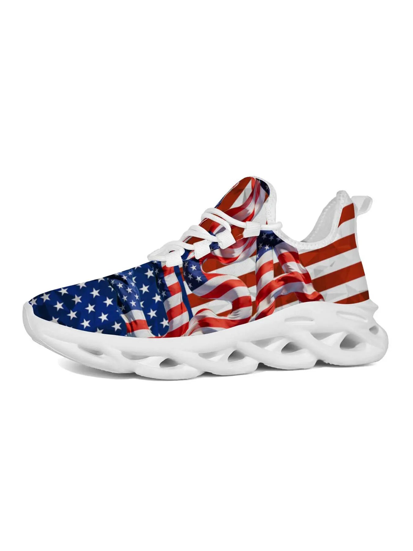 Exclusive‑Edition American Flag Sneakers, Patriotic Print Thick-Sole Casual Lifestyle Footwear, Streetwear Shoes, Fashionable Design, Classic Versatile Style