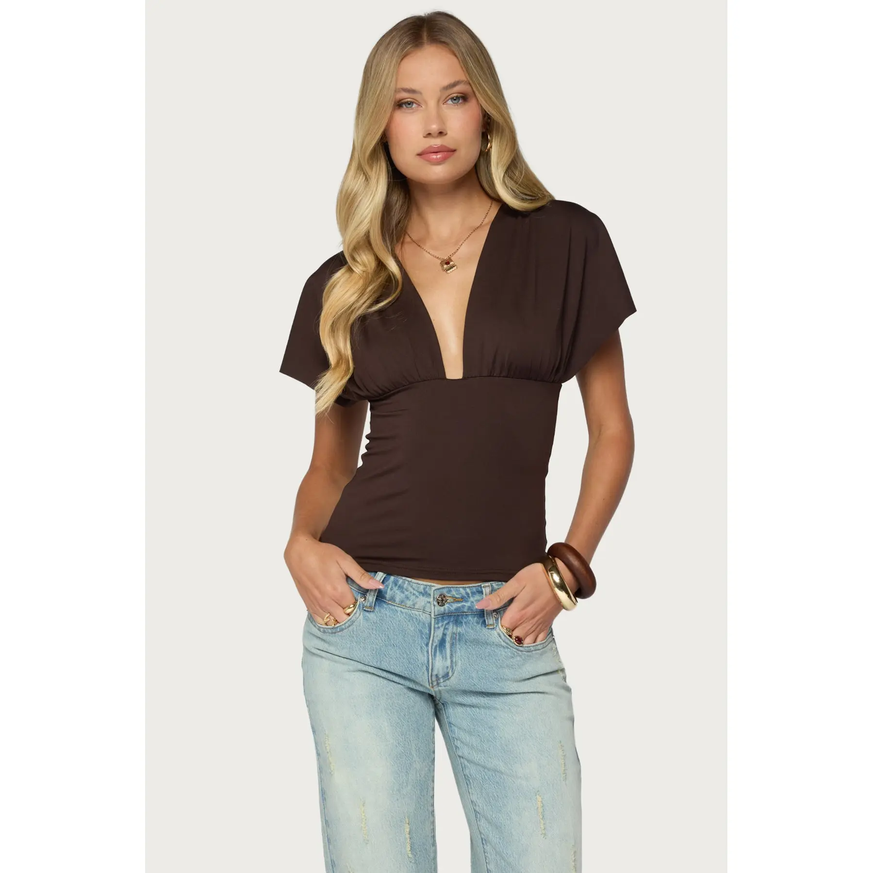 Flutter Plunging V Neck Top