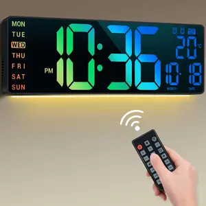 [LED Digital Wall Clock]Large 16.5" LED Digital Wall Clock With Dual Alarm, Adjustable Brightness, Automatic Dimming, USB Powered, Large Black Display, Gym Clocks For Living Room Bedroom Office Wall Decor Aclock