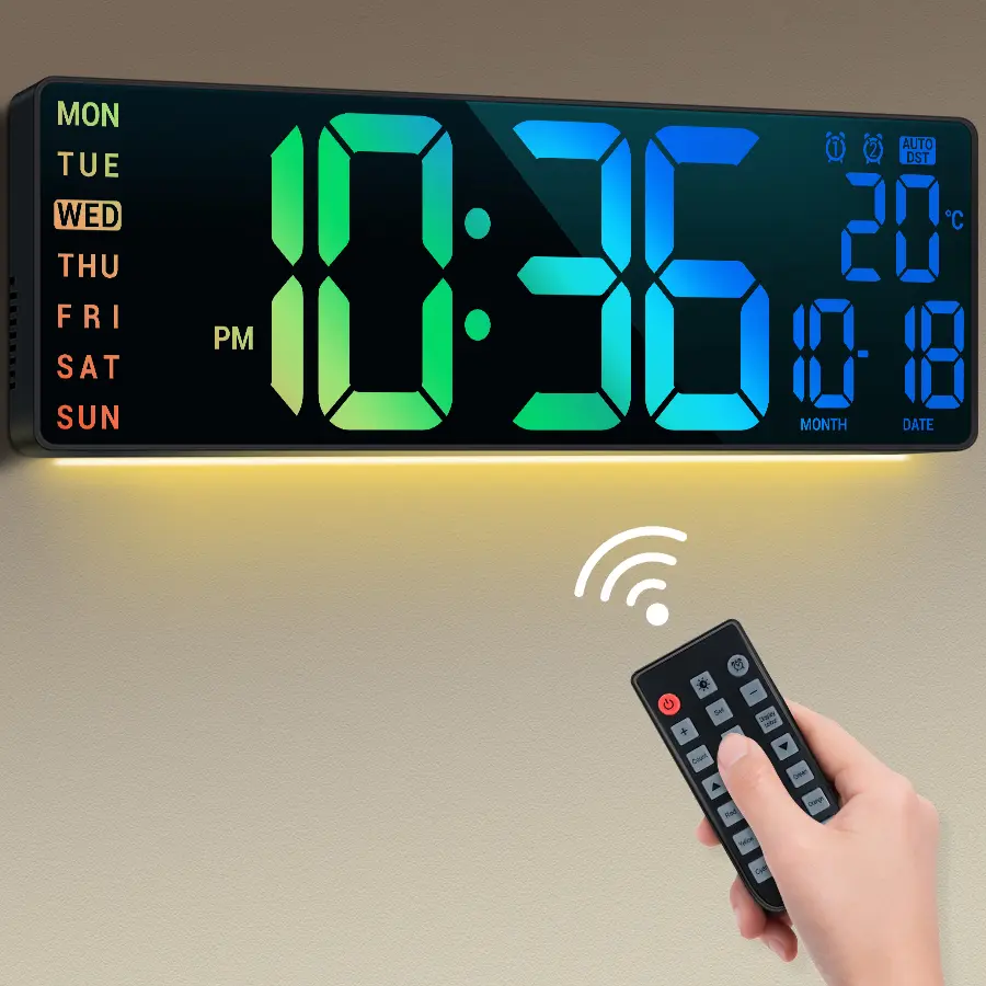 16.5in Classic Metal Rectangle Multifunctional Alarm Digital Wall Clock - Home Decor Wall-Mount Clock with Dual Alarm, Adjustable Brightness, USB Power, Large Black Display for Living Room, Office, Multifunctional Alarm Clock, Digital Clock