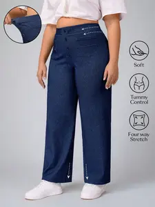 Plus Size Women's Loose Straight Leg Casual Elastic Denim Wide Leg Pants, Trouser, Comfortable Soft Stretch Jeans for All Seasons