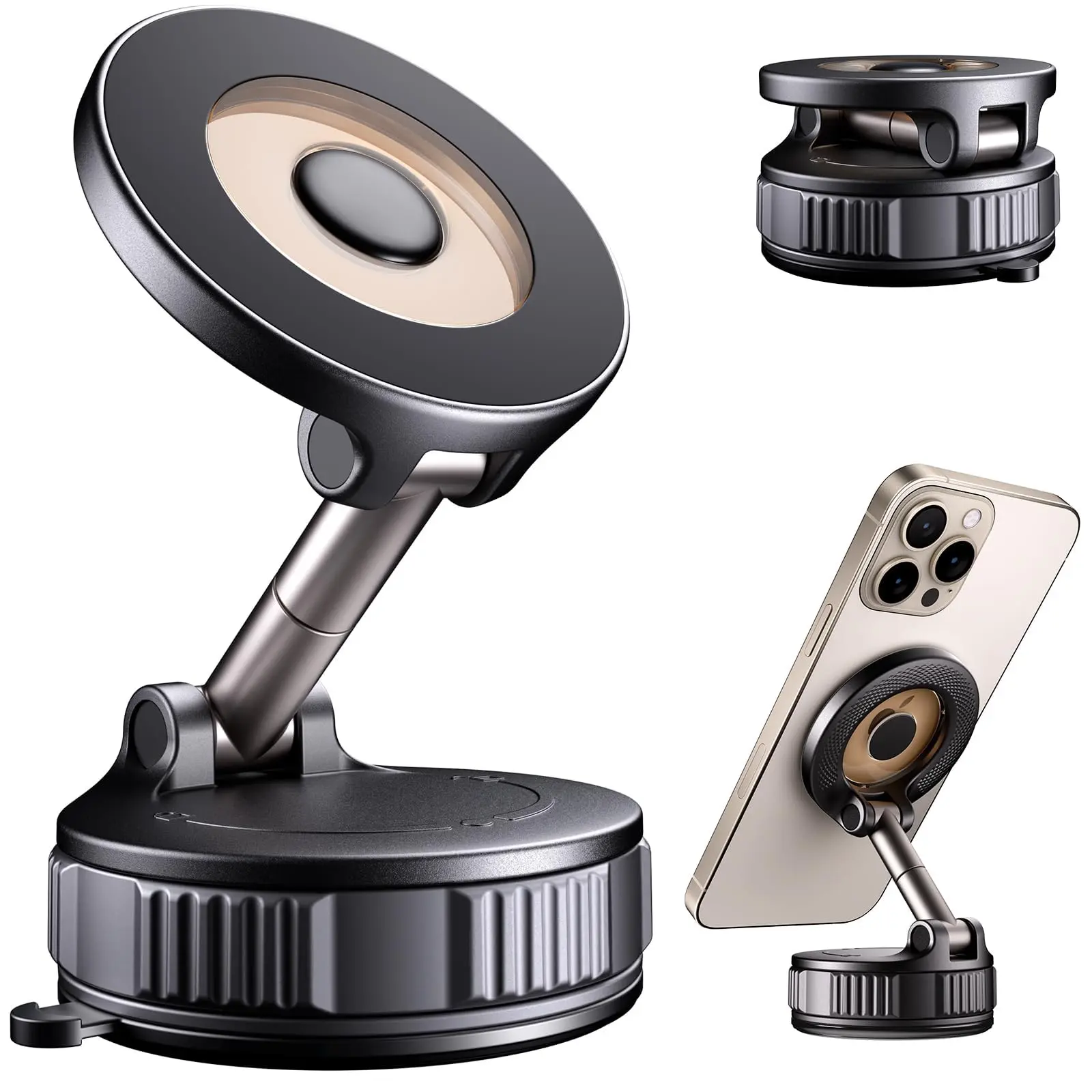Universal Magnetic  Car Phone Holder 360° Adjustable Car Phone Holder Strong Vacuum Suction Cup Mount for All Smartphones & Vehicles Foldable Design Works on Dashboard Gym & Bathroom Mirrors  for iPhone 17 16 15 14, 13 12 Plus Pro Max&Android All cars