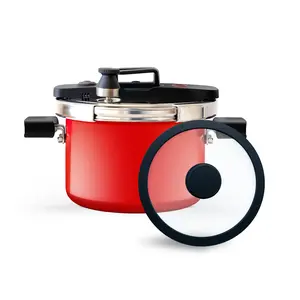 QINGHOU 4.2 Quart Natural Enamel Double Lid Pressure Cooker One-Handed System Multipurpose Pasta Pot Red Cookware Not for Microwaves Kitchenware Cooking Modern Stainless Steel Container