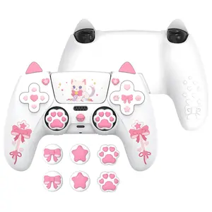 PlayVital Sweetheart Kitty Silicone Cover w/Joystick Caps and Sticker for ps5 Controller, for ps5 Charging Dock - White