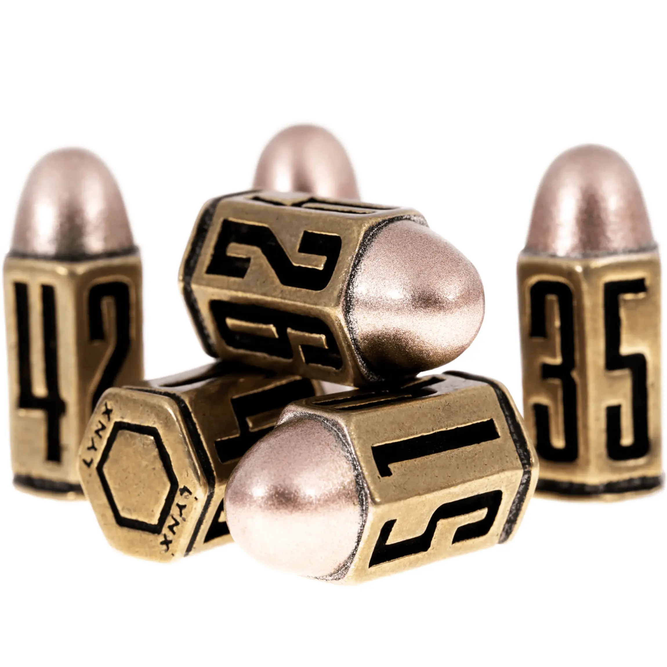LYNX Six D6 Bullet Dice Set In Brass Metal Perfect for War Games and RPGs like Dungeons & Dragons (D&D), Pathfinder | DM & Players