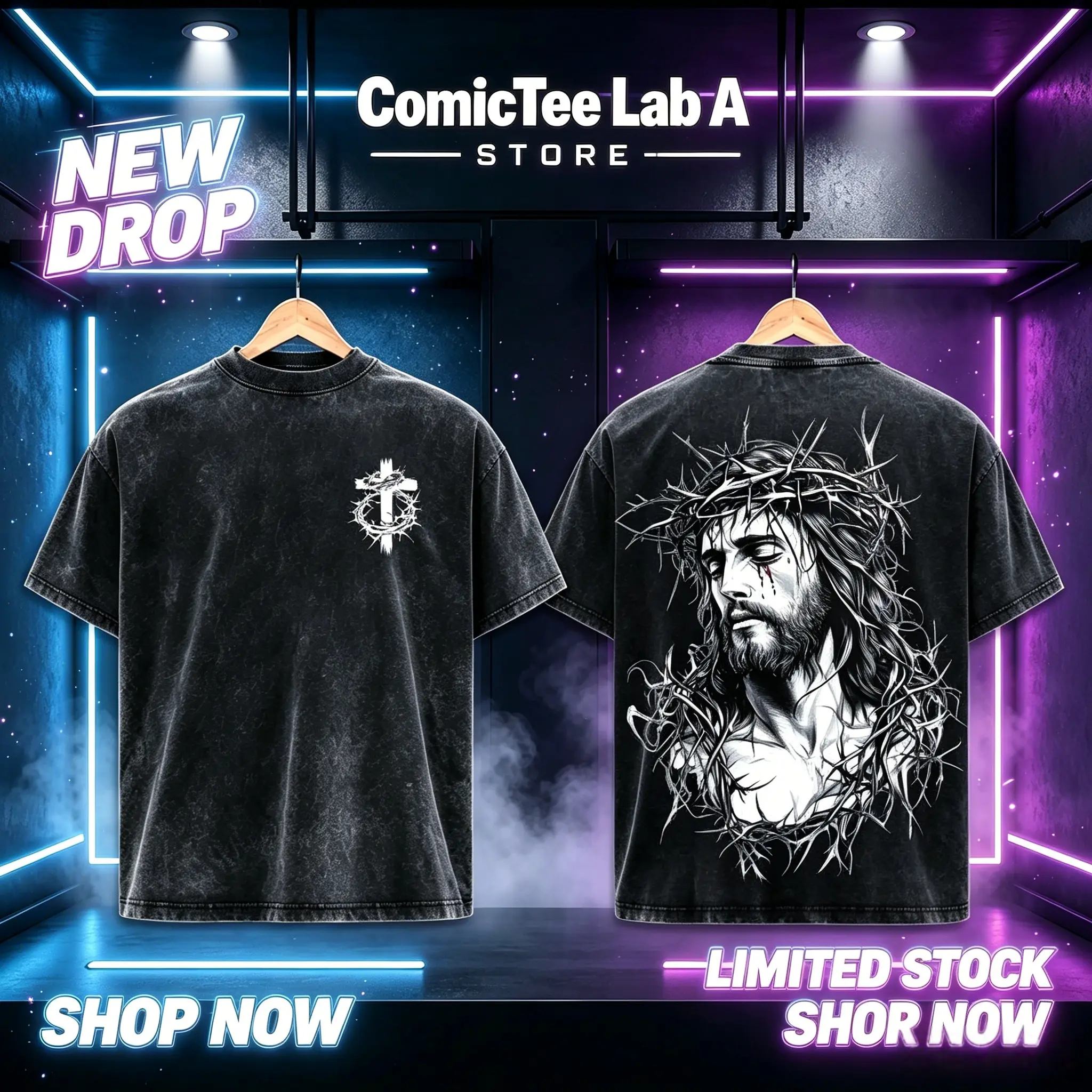 Tears of Blood – Christ’s Love in Pain - Jesus Crown of Thorns Tee Washed God Apparel Tee, Easter T-Shirt, Jesus T-Shirt, Easter Streetwear, Christian Apparel Graphic Tees, Gym Pump Cover Church Outfit Casual Tshirt Man Menswear