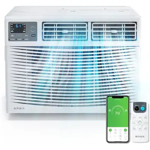 ROVSUN Smart 10000 BTU Window Air Conditioner with WiFi, Energy Saving Window AC Unit with Remote & App Control, Timer Function & Easy Install Kit, for Rooms up to 450 Square Feet, 115V/60Hz, White