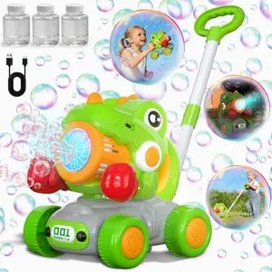Skirfy Automatic Bubble Machine Toys for Toddlers, Push & Handheld Bubble Lawn Mower with Lights, Rechargeable Bubble Blower Toy for Kids Ages 3–6, Green