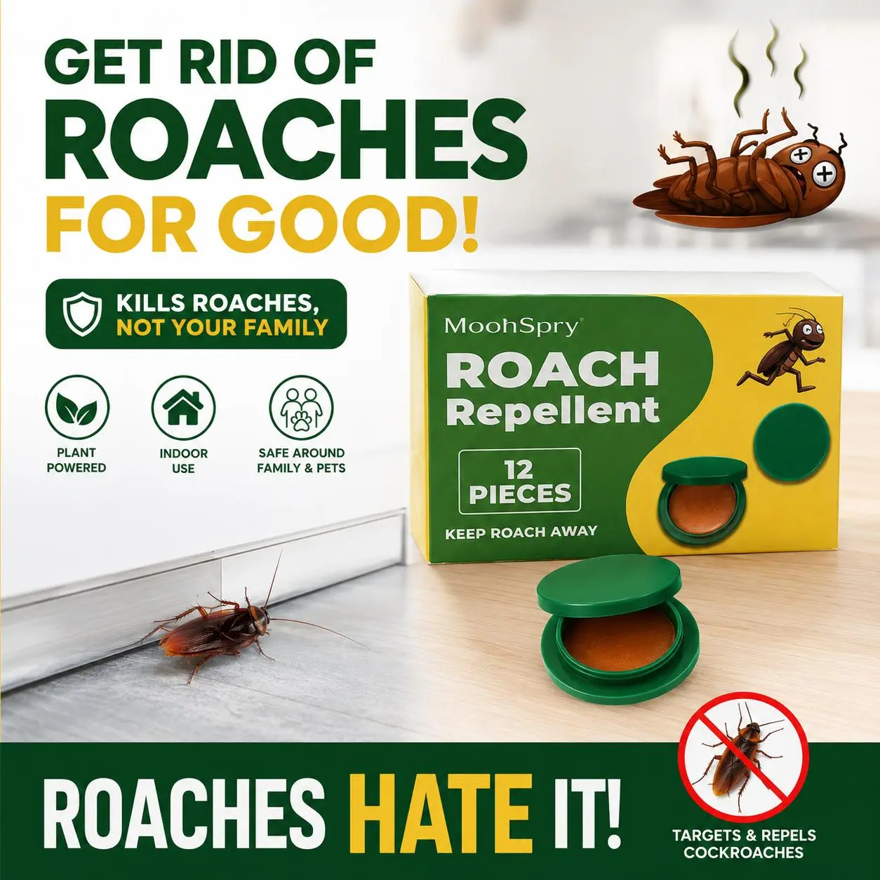 Indoor roach bait gel and trap, 12- 48 pieces, roach killer - home outdoor pest control dragonfly bug repellent bear spray advion cockroach Roach Bait Trap Kit moon moons pry Cockroach Killer Repellent Set