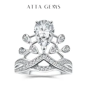 Women's Pear Cut Moissanite Ring, 2CT-3CT D Color Crown Design Synthetic Artificial Gemstone Ring Band, Fine Jewelry for Engagement Wedding Gift, R048, Marquise Cut Ring, Solitaire Ring summerwins,summerwins