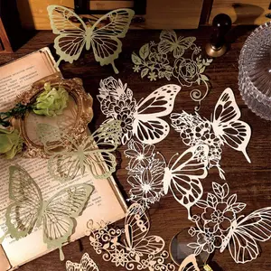 Random Color Lace Pattern Butterfly Hollow Out Decorative Paper, 10 Sheets/set DIY Handcraft Decorative Paper for Scrapbooking & Journal Making, DIY Decorative Photo Albums, Decorative Elements