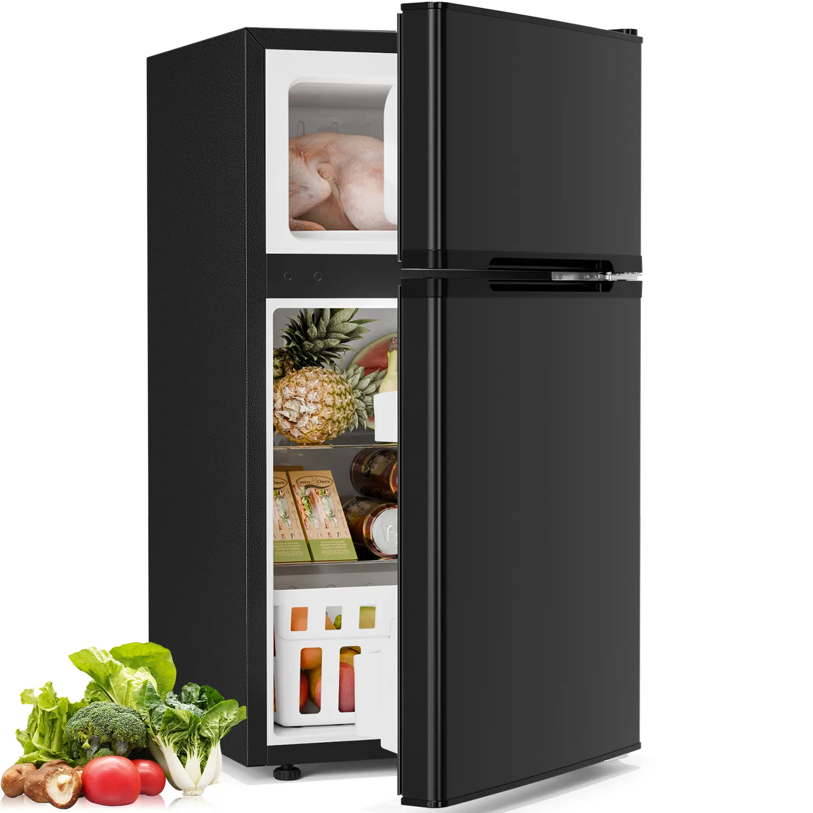 Antarctic Star 3.2 Cu.Ft. Mini Refrigerator with Freezer, Double Door Compact Fridge with Adjustable Removable Shelves, for Dorm/Apartment/Office/Basement