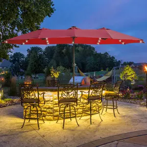 15x9ft Double-Sided Patio Umbrella with Lights and Base, Large Rectangular Canopy with Crank, UV-Resistant Fabric, Ventilated Top for Garden or Pool