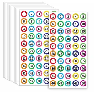 750 count Number Stickers, 1-50 Colorful Polka Dot Consecutive Number Labels, Removable Self-Adhesive Sticker for Classroom, Office, Storage, Boxes, Cabinets, Organizing (1",15 Sheets)