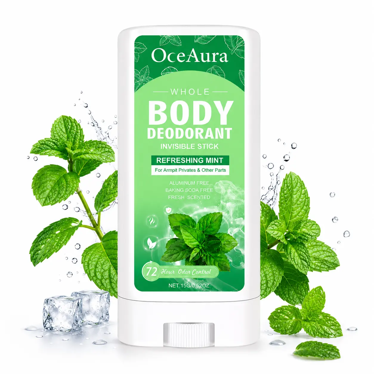 OceAura Mint Body Deodorant Stick – Invisible Formula, Baking Soda-Free, Fresh Scent for Daily Use