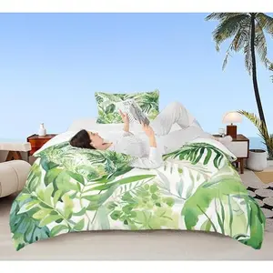 Tropical Leaves Bedding Comforter Setsummer Hawaii Leaves Green Plants Bedding Set,Bedroom Decoration
