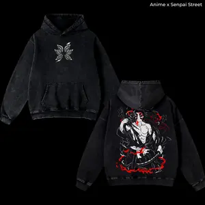 Demon Slayer Kokushibo Vintage Washed Hoodie – Oversized Anime Streetwear, Heavyweight Cotton Pullover, Perfect for Fans of Movies, TV Shows, Art, and Iconic Anime Poster Collections