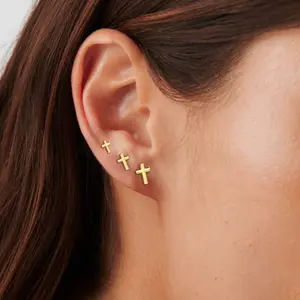 KOPERIN Cross Screw Flat Back Small Stud Earrings for Women Men Girls, Minimalist Surgical Steel Cartilage Tragus Piercing Sleeper Little Studs, Hypoallergenic Birthday Gift